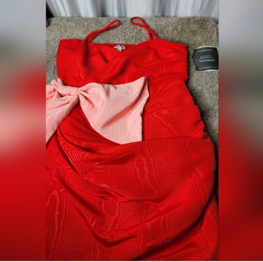 Women's Holiday Sweetheart Bow Mini Dress Future Collective Red XS - Picture 6 of 15